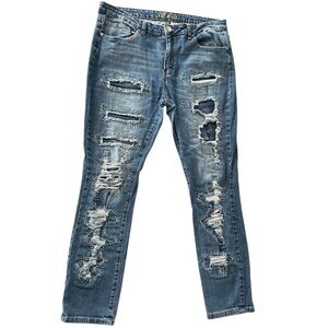 VIP Womens Jeans Size 15/16 Junior Blue Regular Distressed Destroyed Denim